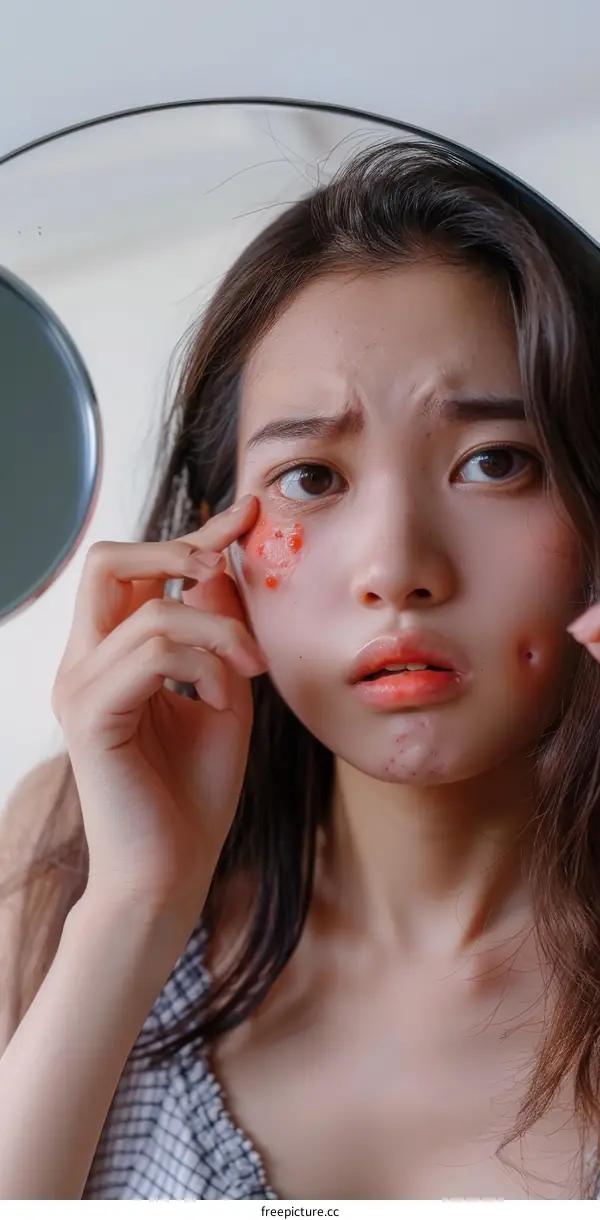 Close-up Young Woman Checking Skin Problems