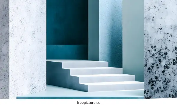 Abstract Blue and Grey Minimalist Concrete Staircase Background