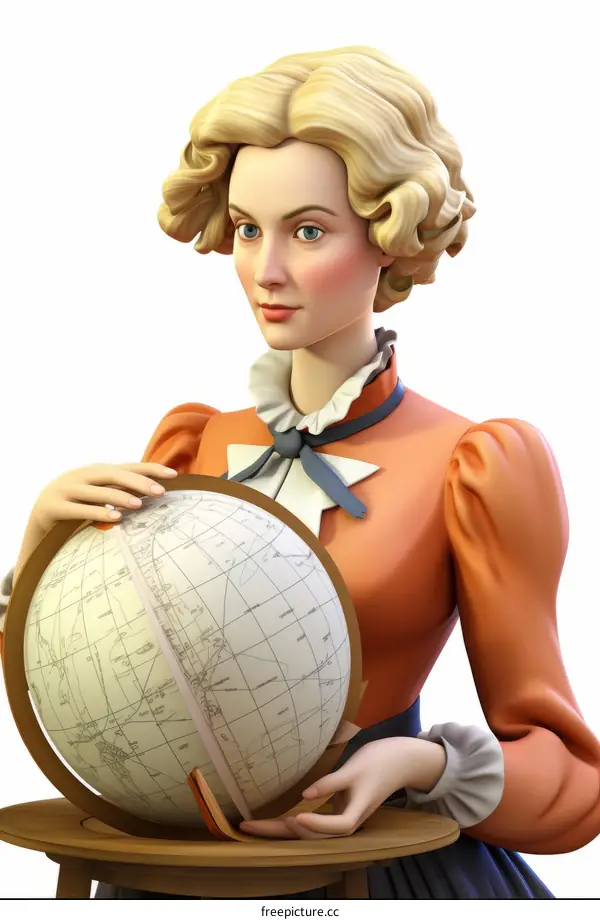 Portrait of a Victorian Woman in a Dress with a Globe