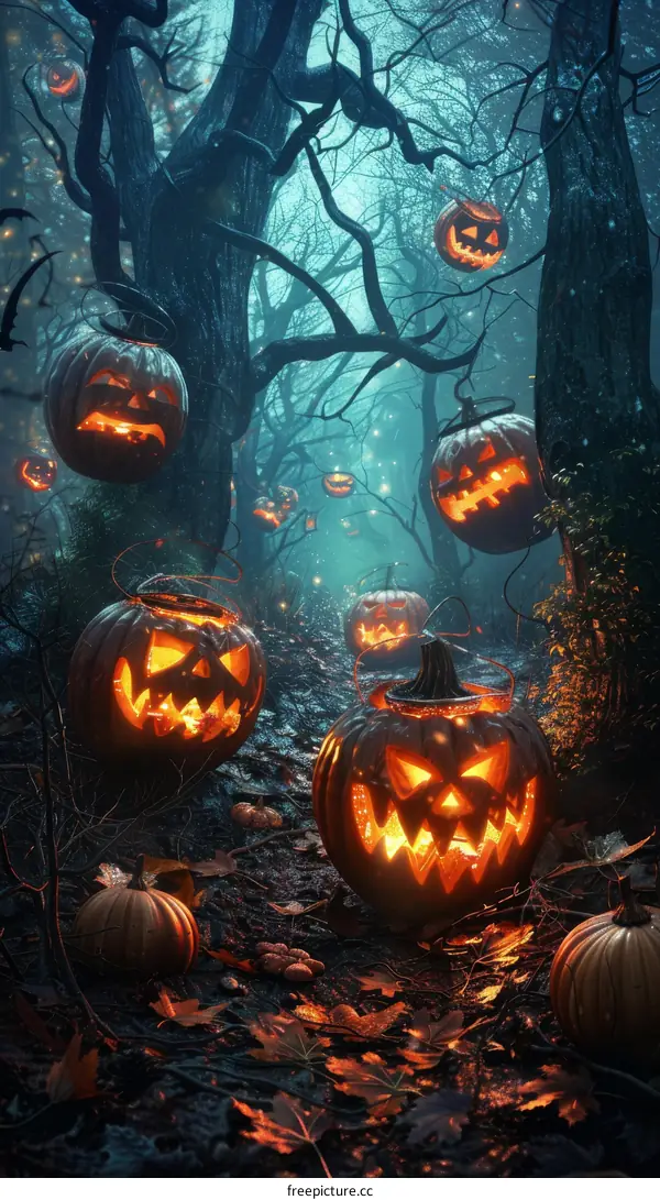 Spooky Pumpkin Forest at Night