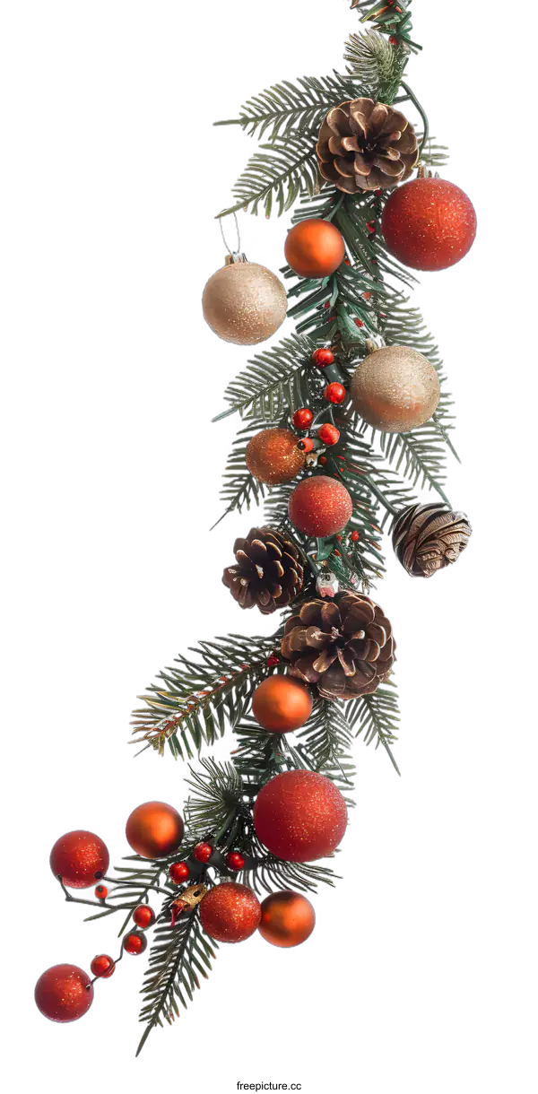 [Transparent Background PNG]Christmas Decorations with Pine Cones and Ornaments