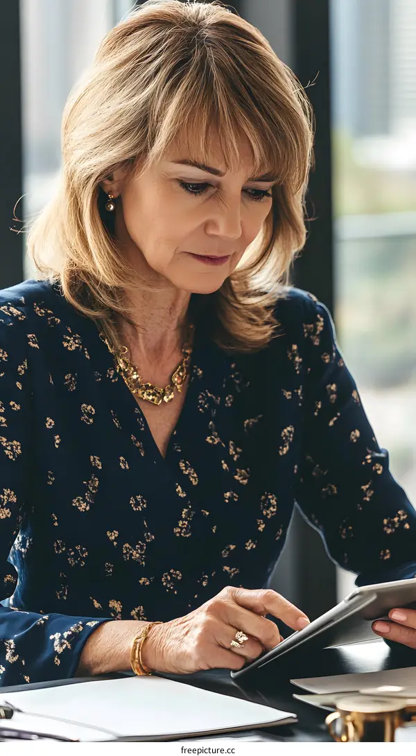 Business Woman Using Tablet at Work