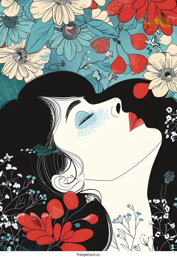 Woman with Flowers in her Hair Sleeping