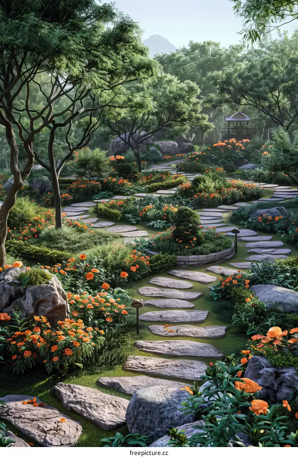 Landscape of Japanese Garden and Architecture