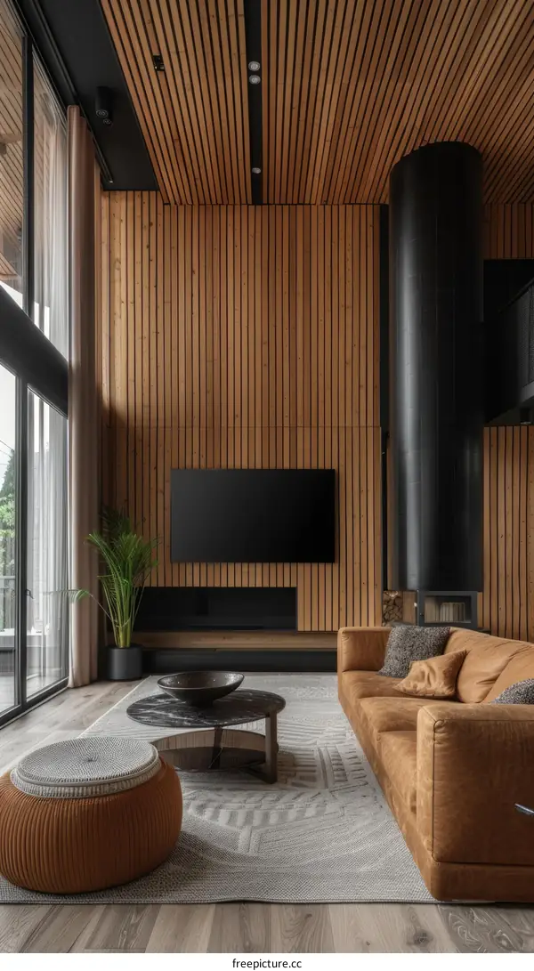 Modern wooden house interior living room design