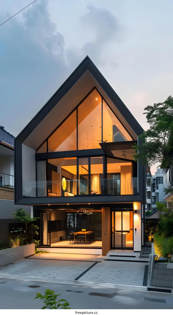 Modern Triangular Shaped House with Glass Windows