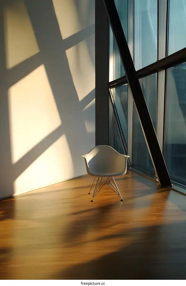 Modern Chair and Sunlight in a Room with Large Windows