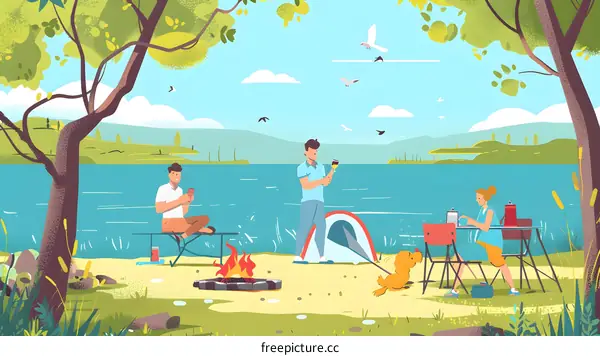 Camping by the Lake with Friends