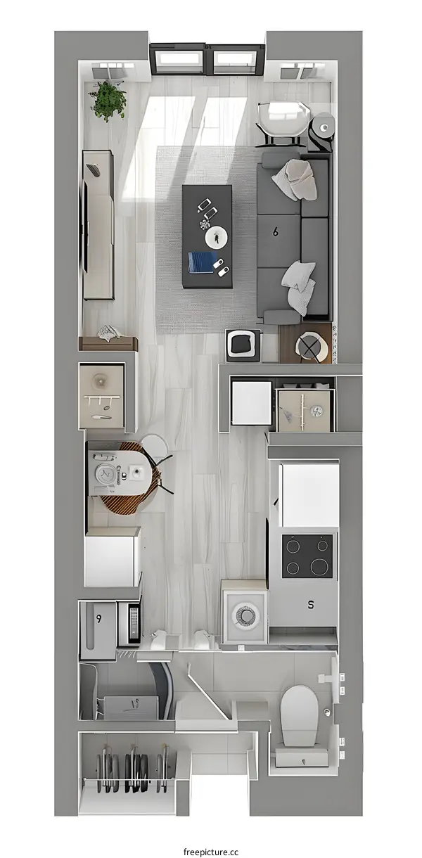 Top View Floor Plan of a Modern Studio Apartment