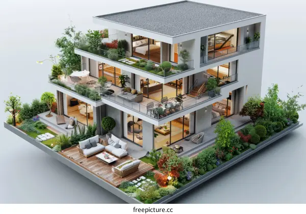Modern 3-Story House with Rooftop Terrace and Garden