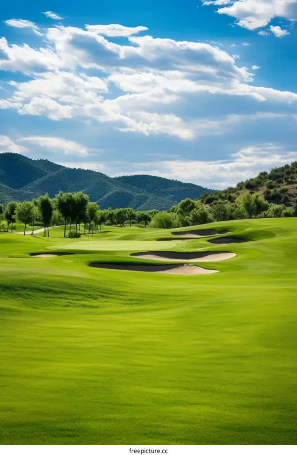 Scenic Golf Course Landscape with Mountain Views