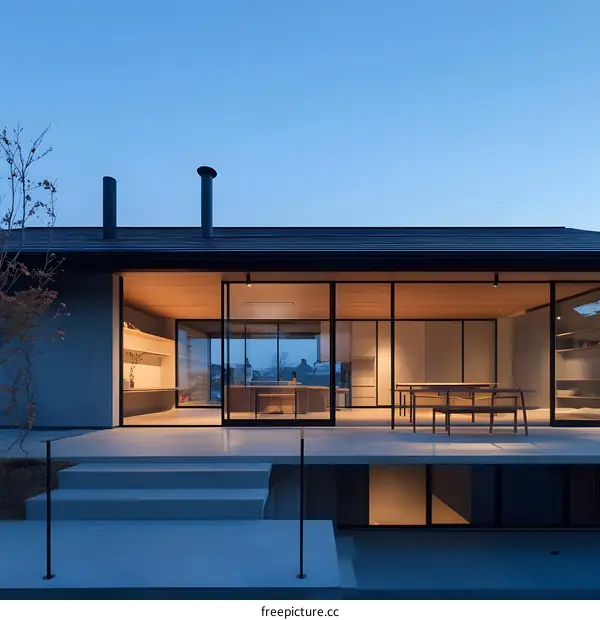 Modern Japanese Home with Minimalist Design and Large Glass Windows