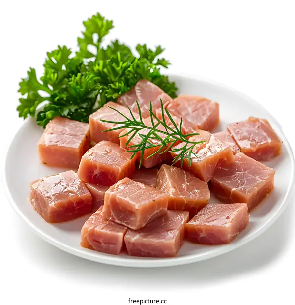 Fresh Tuna Cubes on a Plate