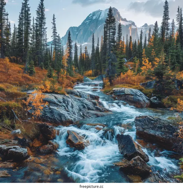 Autumn Mountain Stream: A Tranquil Forest Landscape