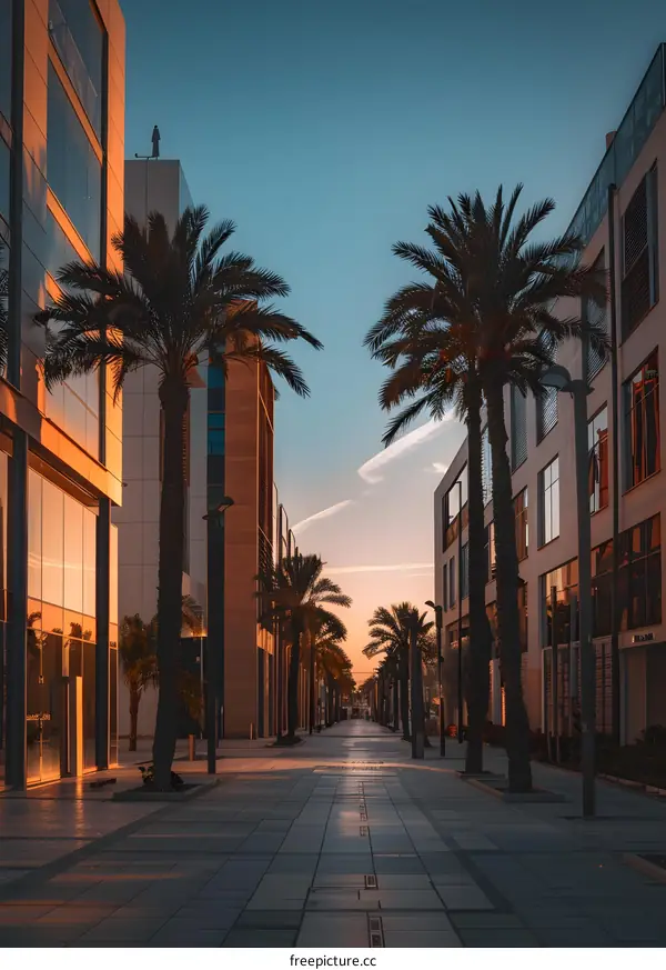 Palm Trees Line a Modern Street in a City