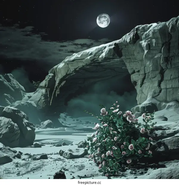 Desert flowers under the moon