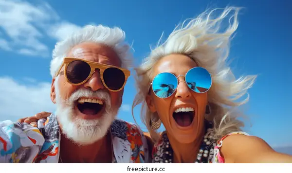 Happy old couple having fun in the sun