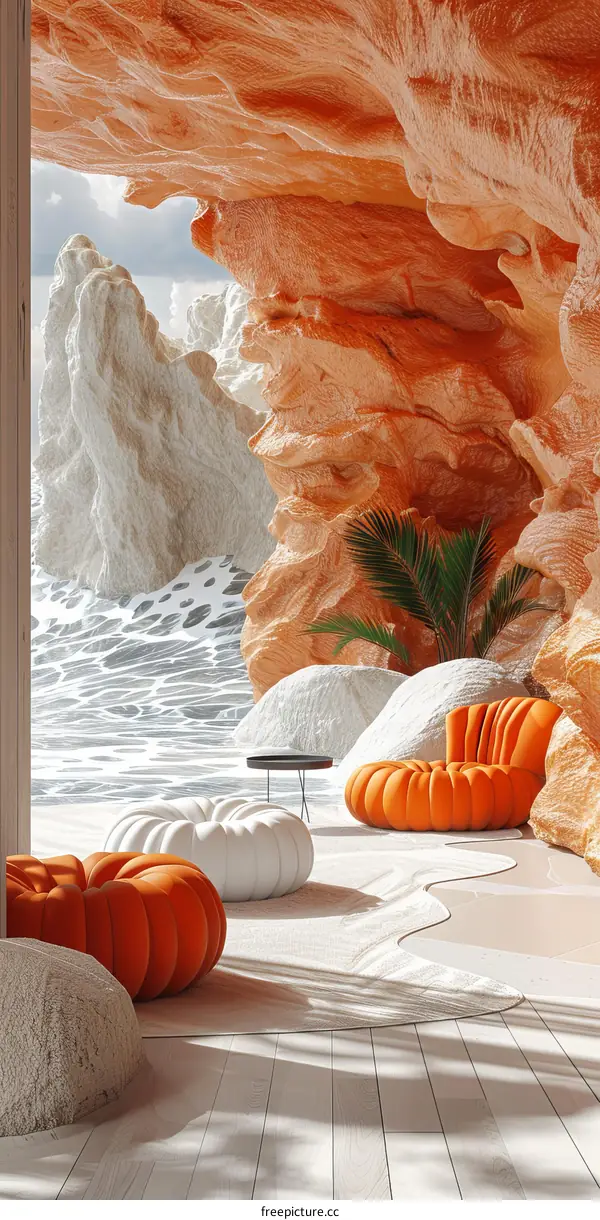 Orange and White Cave Interior Design Illustration