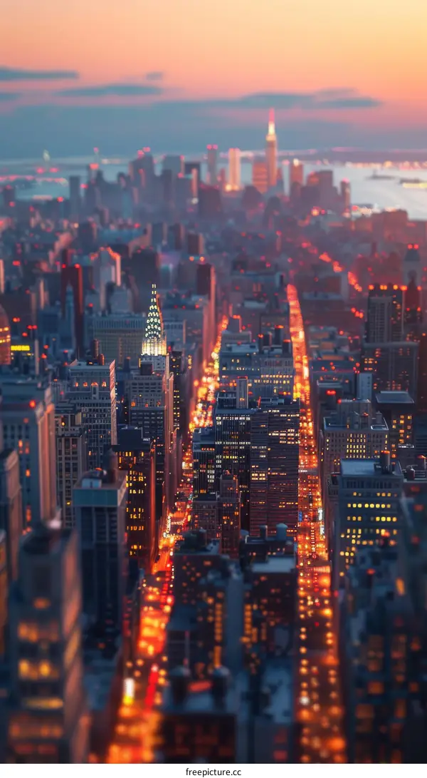 New York City from above at sunset