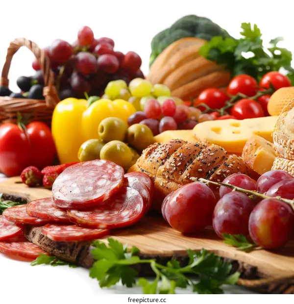 Colorful Assortment of Fresh Vegetables, Fruits, and Deli Meats