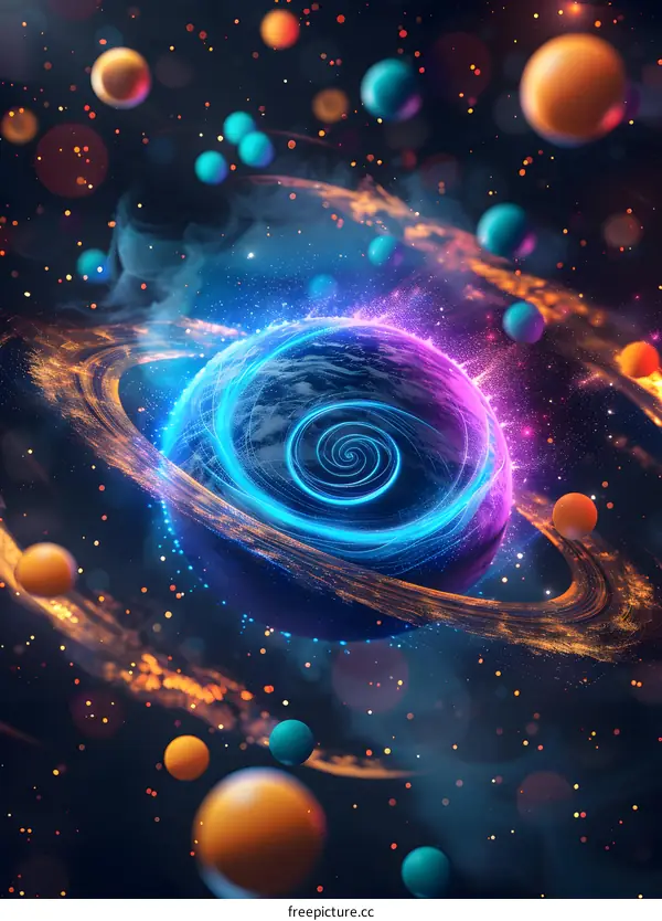 Blue and orange planet artwork