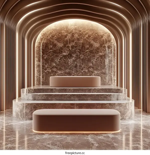 Abstract Minimalist Marble Background With Arches and Podium