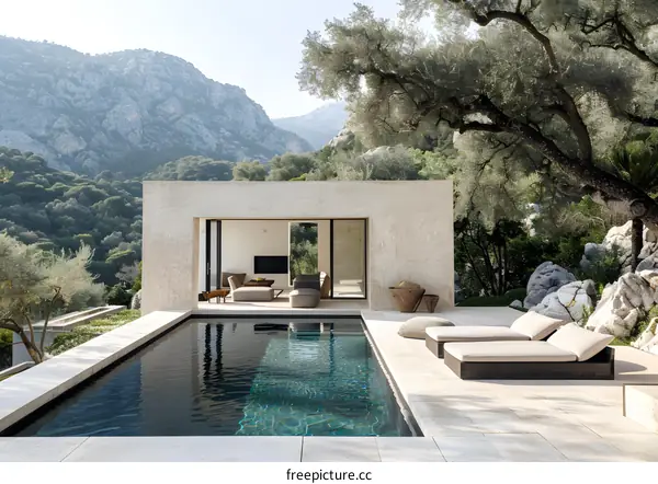 Modern Minimalist Home With Swimming Pool and Mountain View