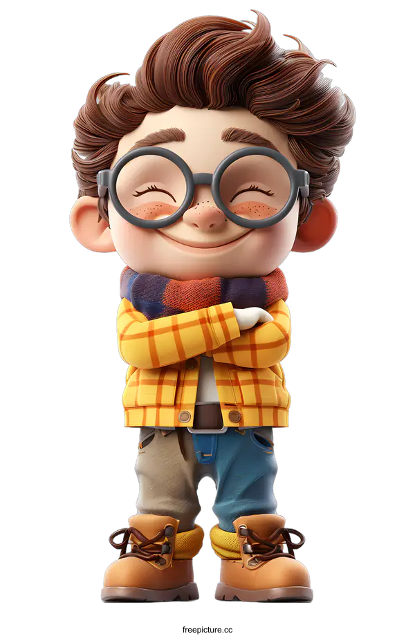 [Transparent Background PNG]Smiling Cartoon Boy With Crossed Arms