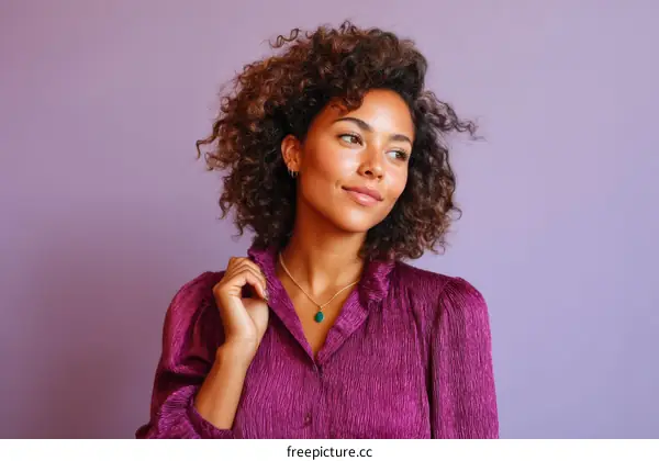 Close up portrait of a woman with curly hair