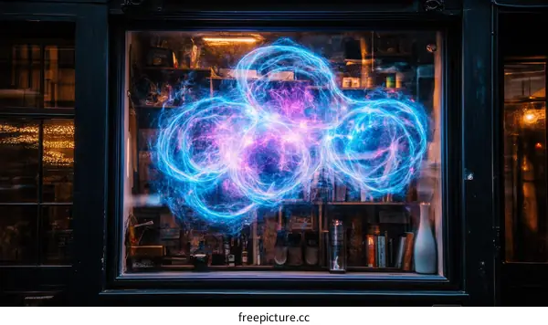 Abstract Light Energy Display in Shop Window