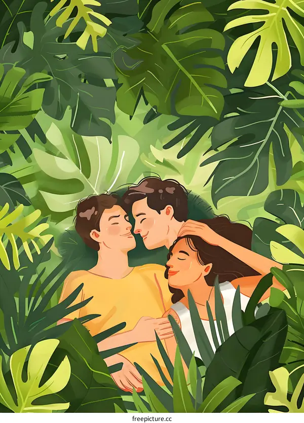 Couple in Love Surrounded by Tropical Plants