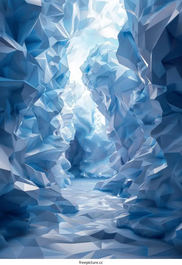 Mystical Blue Ice Cave with Light at the End