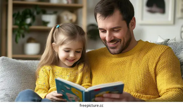 Father and Daughter Enjoying a Reading Session
