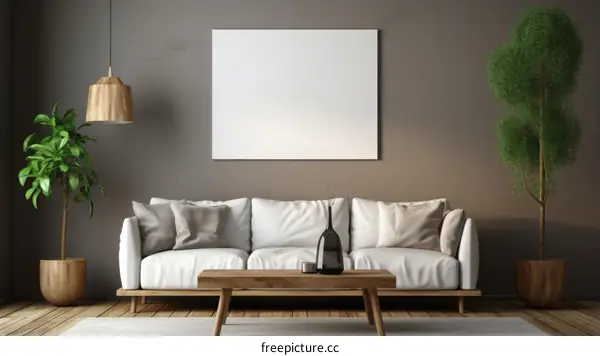 Stylish White Couch Living Room with Decor and Plants