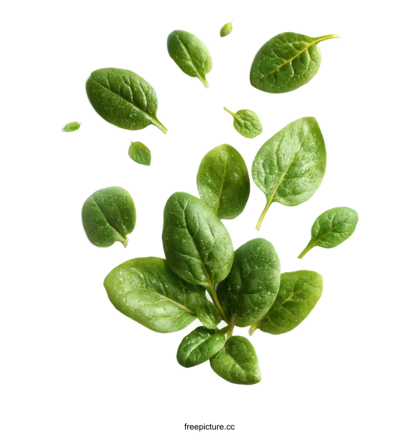 [Transparent Background PNG]Fresh Spinach Leaves on a White Background