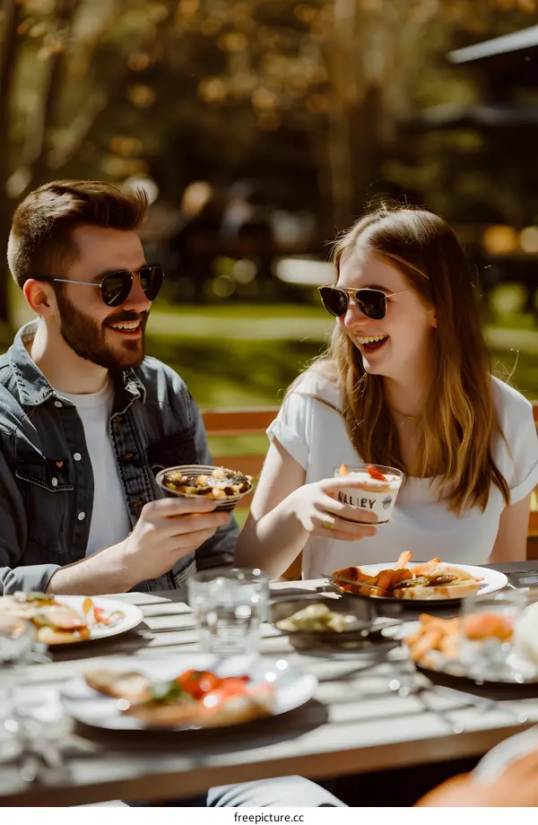 Couple Enjoying a Meal Outdoors
