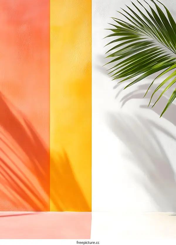 Palm Leaf Shadow on Colorful Wall