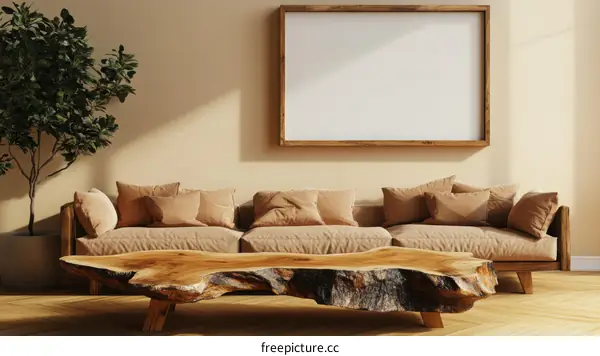 Modern Beige Living Room Interior Design with Wooden Furniture