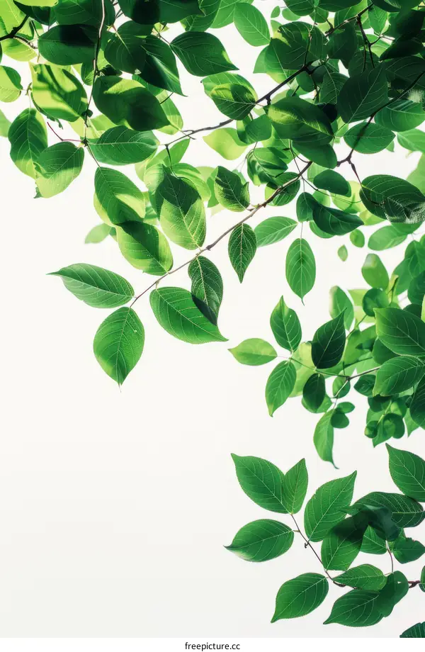 Vibrant Green Leaves on a Pristine White Background
