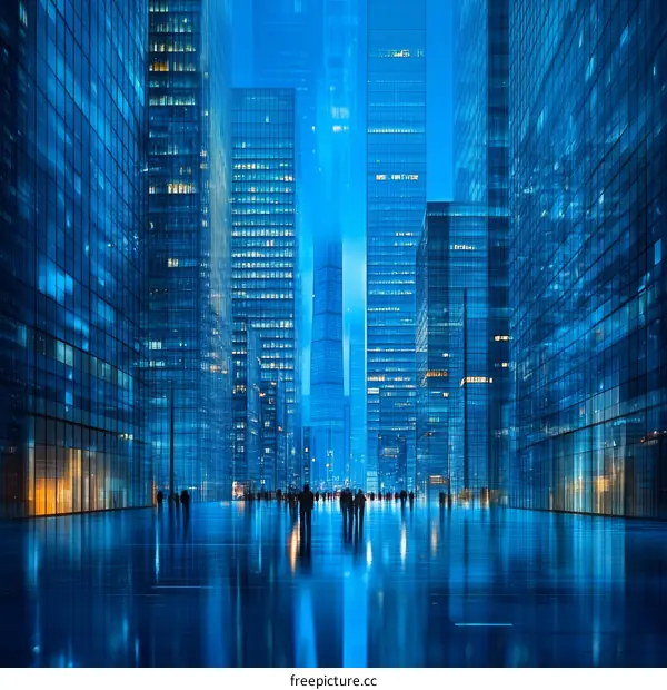 Modern City Night Skyline with People