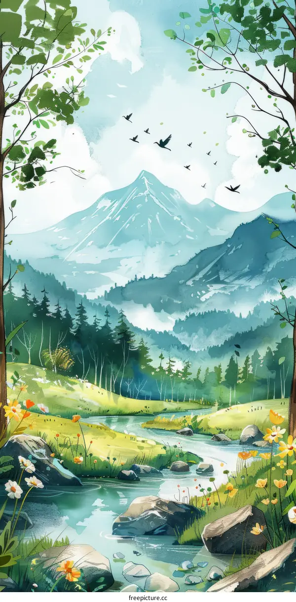 Misty Mountains and the River in the Valley