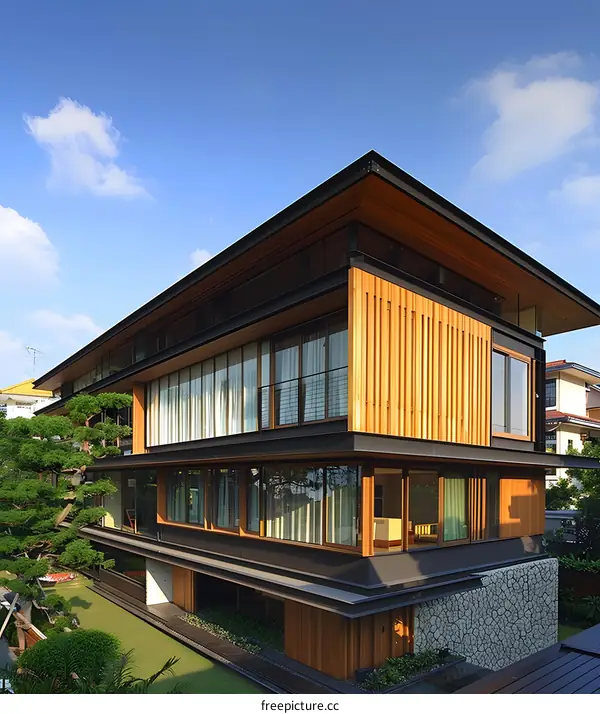Modern Minimalist House with Wooden Facade
