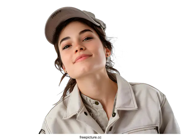 [Transparent Background PNG]portrait of a young woman in a cap