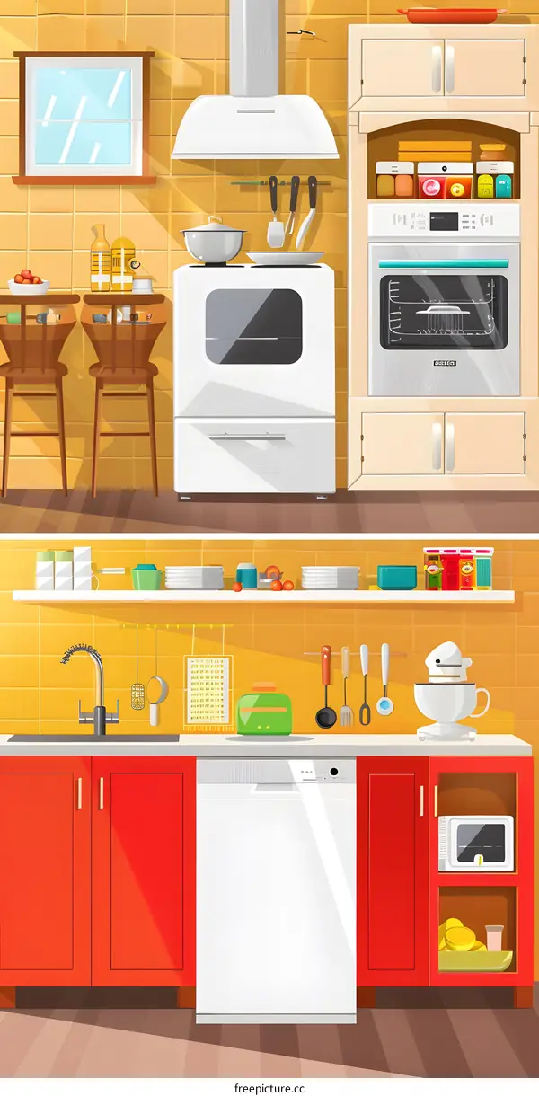 Kitchen Interior Design with White Cabinets and Appliances