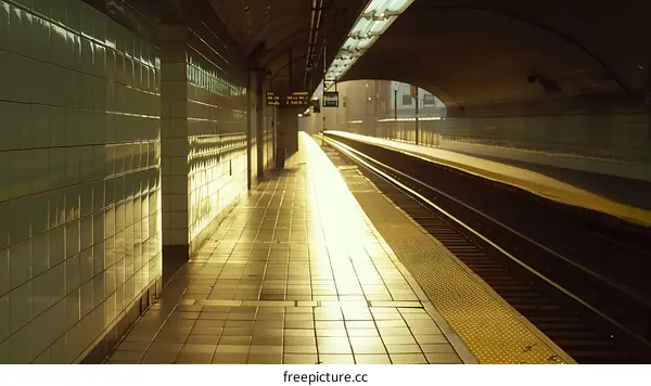 Subway Station Platform with Tracks and Tiles
