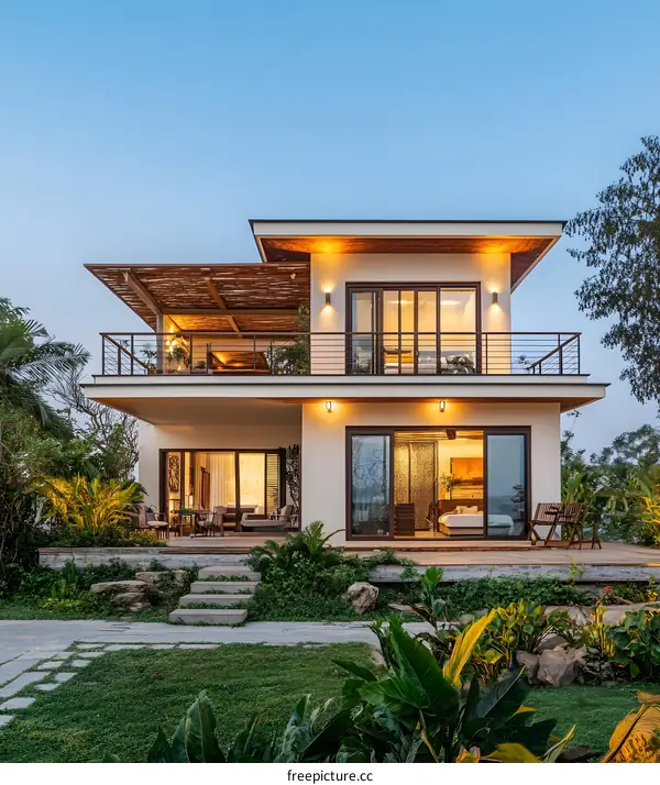 Modern Two Story House With Patio And Garden