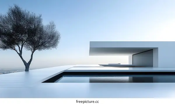Modern Minimalist Architecture Design with Infinity Pool and Sky
