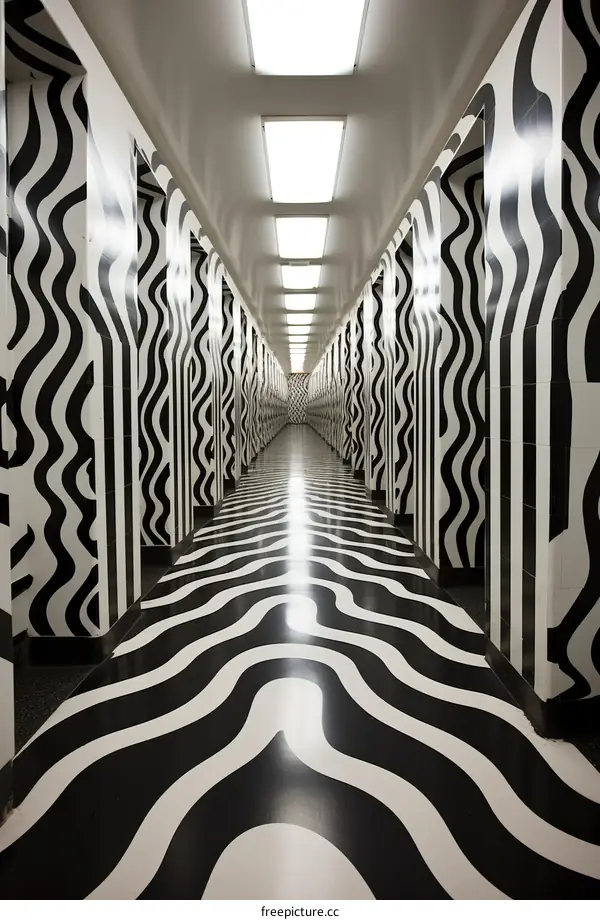 Black and white striped hallway