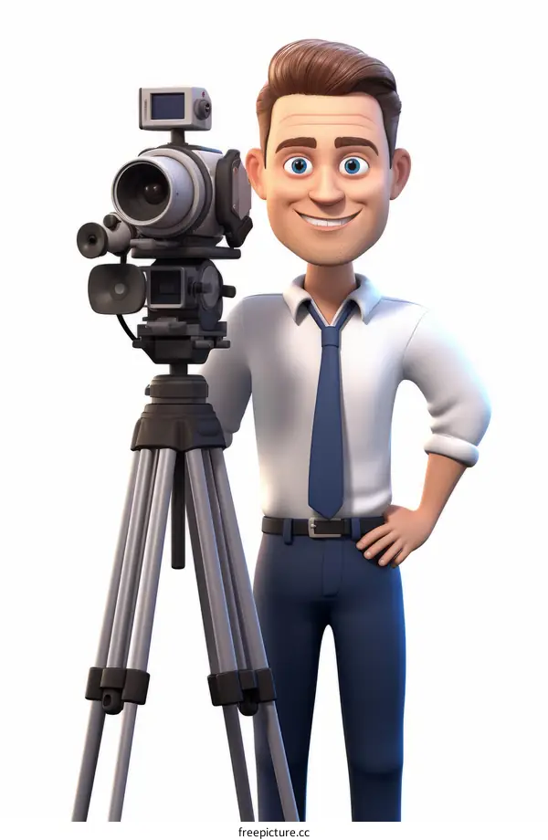 3D rendering of a male news reporter with a video camera