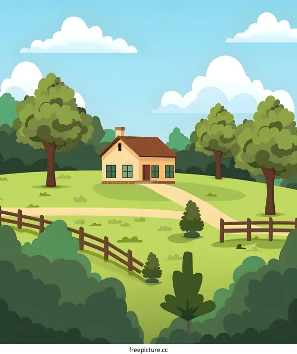 Cartoon Illustration Of A House In The Countryside